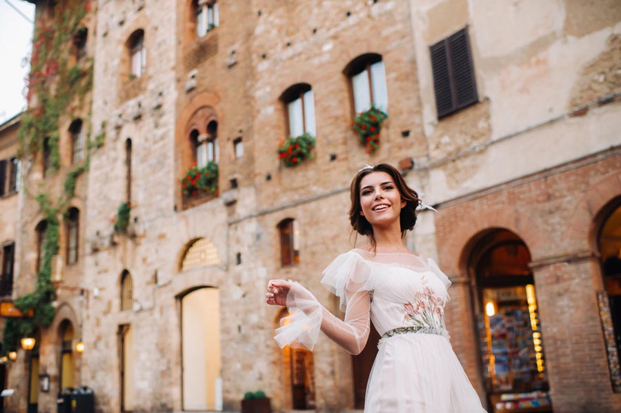 Bride on the streets of San Gimignano